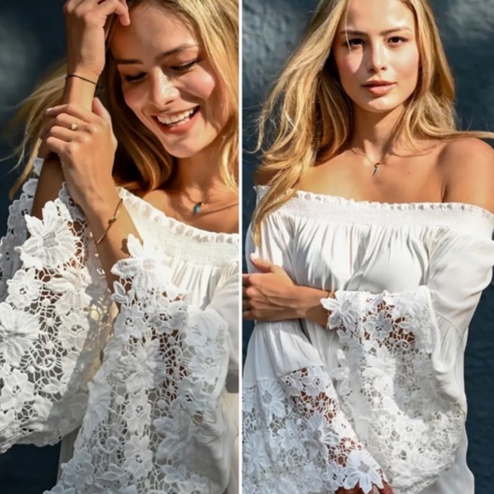 Muche et Muchette lace boho Blouse Bell Sleeves . NWT